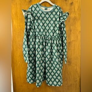 Hanna Andersson Teal and White Patterned Kids Dress